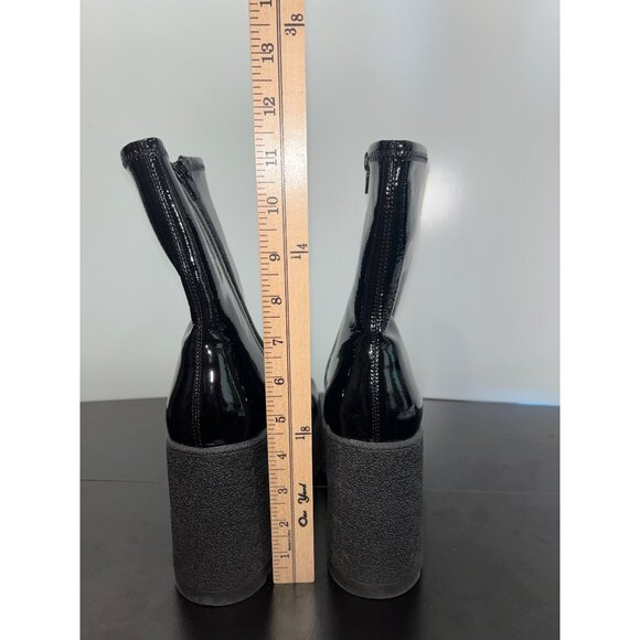 Jeffrey Campbell Womens Black‎ Patent Leather Platform Boots Chunky Heels Sz 10 - Picture 4 of 12